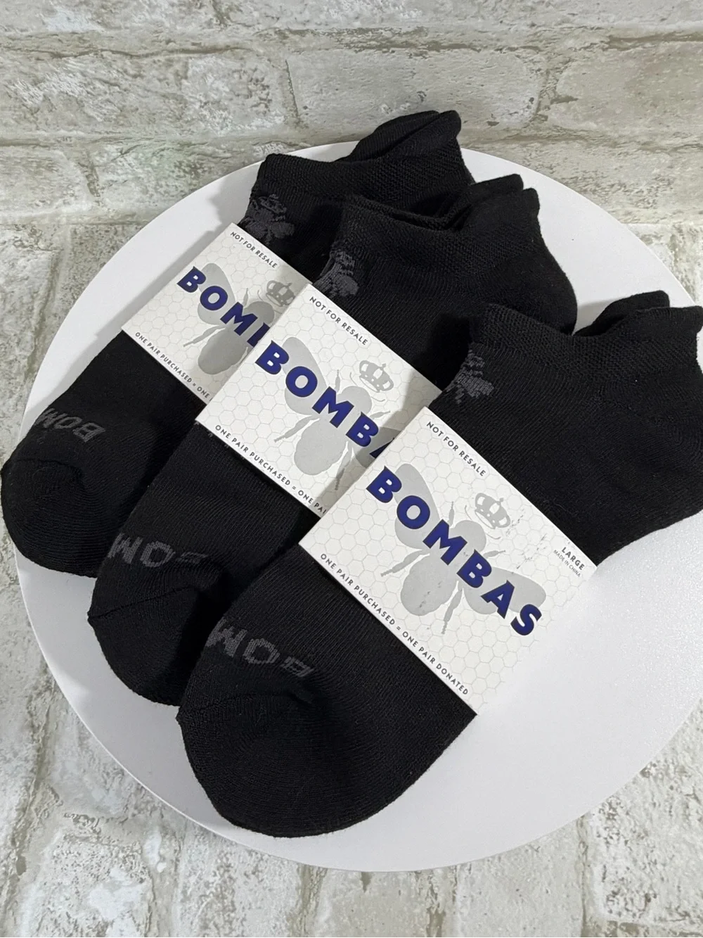 3-Pair Bombas Low-Cut Ankle Socks Classic Black Size Large - NWT (3 Pack)